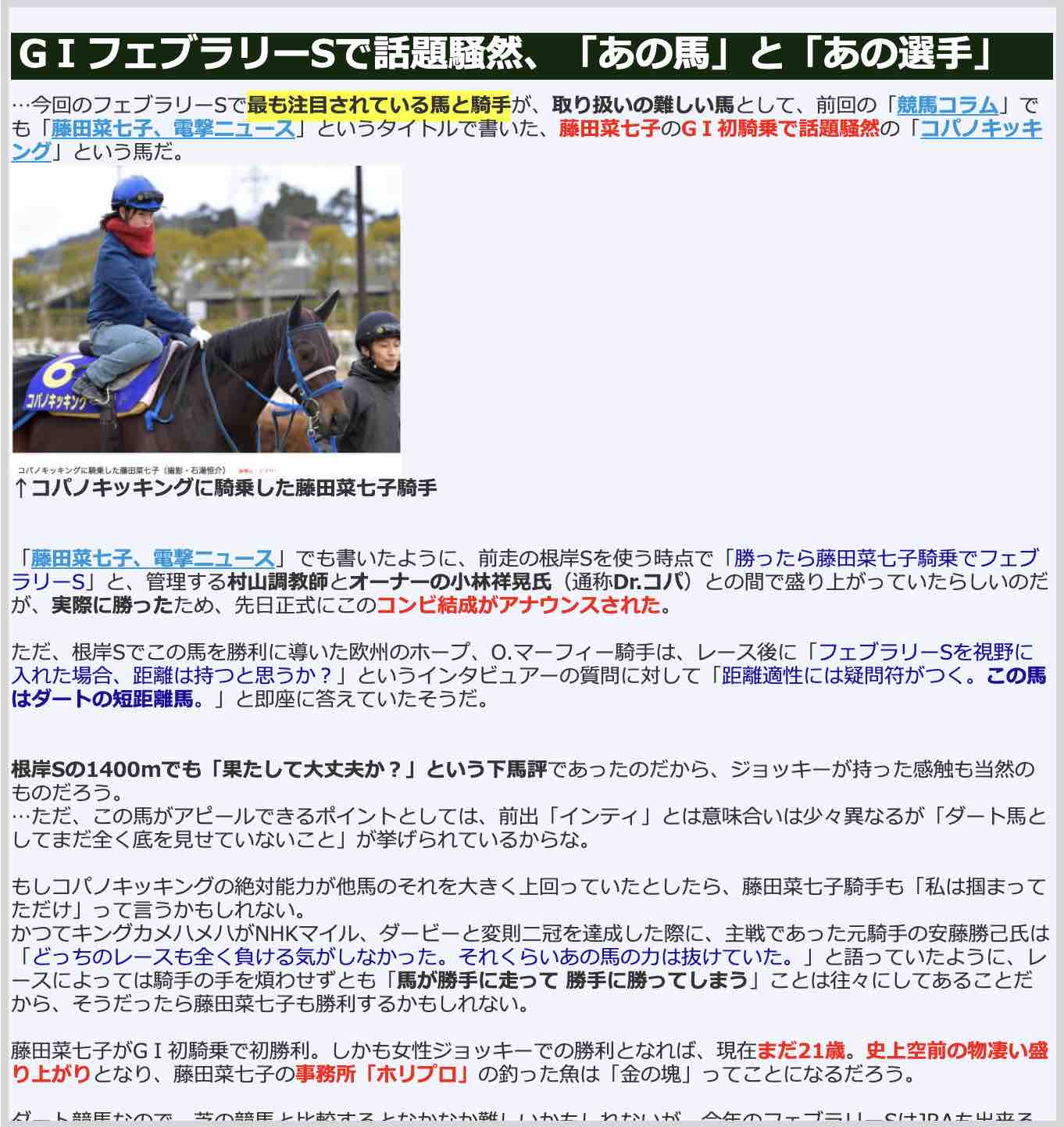 競馬予想コラム「2019 フェブラリーSの展望」
